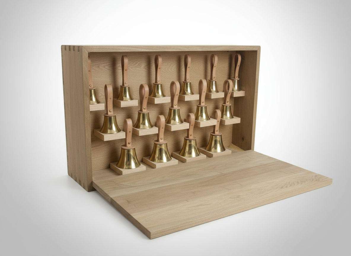 Wooden cabinet for handbells
